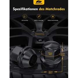 MIKKUPPA M12x1,5 Radmuttern - SW19 Ersatz für 2006-2019 Ford Fusion, 2012-2018 Ford Focus, 2001-2019 Ford Escape Aftermarket Räder, 20 Stück Chrom geschlossene Radmuttern