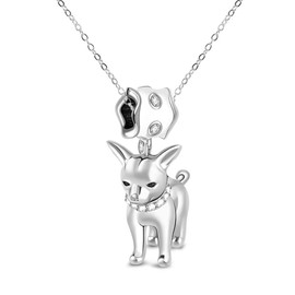 GNOCE Puppy Pendant Necklace Sterling Silver Love My Chihuahua Pets Necklace with Zirconia Solitaire Jewelry for Women Dog Lovers Adjustable Length