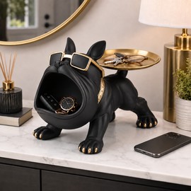 Bulldog Decorative Storage Tray Statue – 11.8-Inch Resin Dog Figurine Organizer for Keys, Phone, Glasses & Home Decor