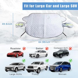 Smeyta Car Windshield Snow Ice Cover with Side Mirror and Hook,Magnetic Windshield Cover for Ice and Snow,Car Windshield Sun Shade Foldable,Fit for Large SUV/Pickup/Truck/MPV(Silver-65 x49)