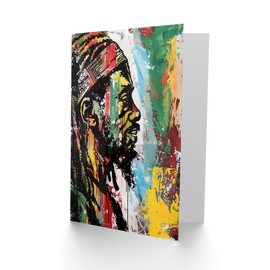 Artery8 Greeting Card Rastafari Man Portrait Modern Colourful Painting Blank For Him Or Her Art Birthday Card