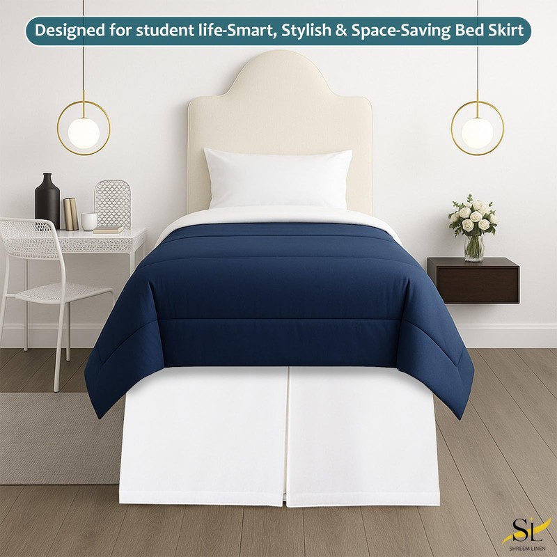 Shreem Linen Extra Long Pleated Dorm Bed Skirt, Twin XL