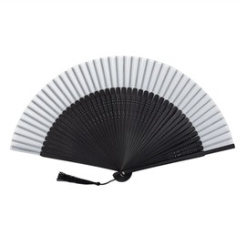 Senvitate Folding Hand Fan for Women, Vintage Chinese Japanese Hand Held Bamboo Silk Fan with Tassel, Perfect for Dance, Parties, Festivals, Performances, Gifts (Black)