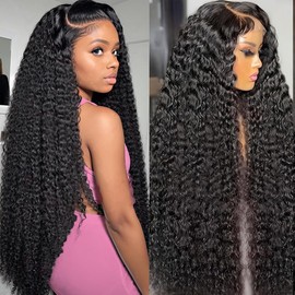 QWedafy 13x6 Lace Front Wigs Human Hair 200 Density Deep Wave Lace Frontal Wigs for Women Pre Plucked Deep Curly Human Hair Wigs with Baby Hair Natural Color (Black, 26inch)