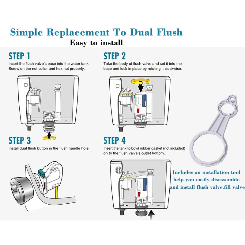 FinFuture 2-Inch Toilet Flush Valve Dual Flush Valve Replacement with