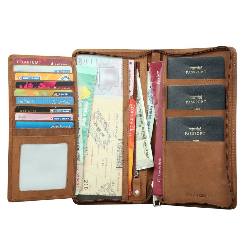 Style98 Unisex Leather Brown Passport Holder, Brown, M, Clutch
