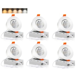 CLOUDY BAY 3 Inch 5CCT LED Eyeball Recessed Light,Dimmable Swivel Adjustable Downlight, 2700K/3000K/3500K/4000K/5000K Selectable,8W,Airtight,ETL,FCC,Pack of 6