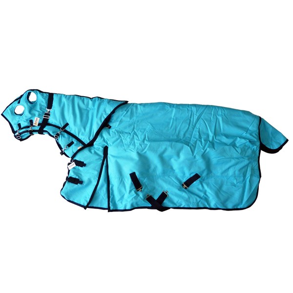 AJ Tack Wholesale 1200D Waterproof Poly Turnout Blanket with Hood - Turquoise - 82 - Large