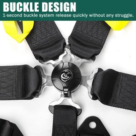 BESTZHEYU 5-Point Racing Harness SFI, 1PC Black Racing Belts 5 Point Harness Sets with Ultra Comfort Heavy Duty 3 Inch Shoulder Pads