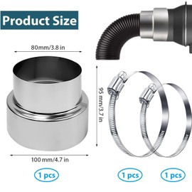ShnminEU Spiral Duct Pipe Reduction Stove Pipe with 2 Hose Clamps Stove Pipe for Connecting 100 mm to 80 mm Pipe Chimney Stainless Steel Reduction Chimney Pipe Chimney Adapter Pipe Reduction