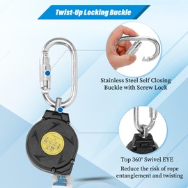 Lonsge LONSGE 6 ft Retractable Safety Lanyard, Safety Harness Fall Protection Retractable Lanyard with Rebar Hook(Big Hook), 6 ft Retractable Lanyard Fall Protection for Construction Roofing