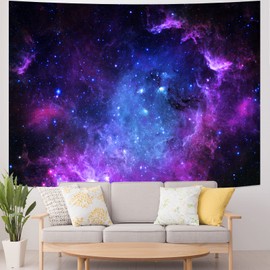 Galoker Blacklight Galaxy Tapestry UV Reactive Starry Sky Tapestry Universe Space Tapestry Mysterious Purple and Blue Nebula Stars Tapestry Wall Hanging for Home Decor(H51.2×W59.1 inches)
