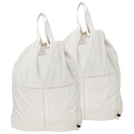 Pack of 2, 100% Breathable Cotton Canvas Laundry Backpack with Drawstring Closure, Laundry Bags with Shoulder Straps & 2 Handles, Washable in Machine & Dryer