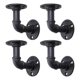 MUZIK 4 Pack Pipe Floating Shelf Bracket Heavy Duty, Black L Pipe Shelf Brackets Iron Shelving Brackets for Shelves - Vintage DIY Pipe Shelf (4*4 Inch)