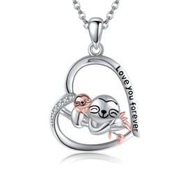 VONALA Sloth Necklace 925 Sterling Silver Sloth Pendant Cute Animal Jewellery Sloth Parents Child Necklace Sloth Gift, Sterling Silver, Cubic Zirconia