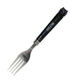 Stainless Steel Cute Flatware with Cat-shaped Head, Everyday Use, Gift for Loves Cats (7.3 inches Fork Black Cat)