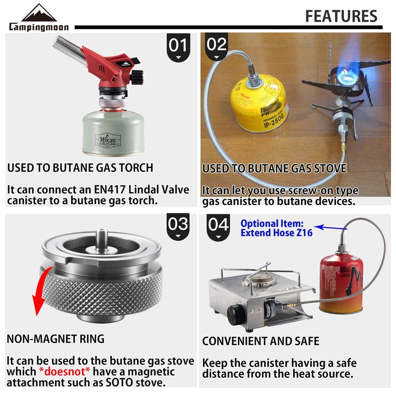 CAMPINGMOON Camping Gas Stove Adapter convert EN417 Lindal Valve to