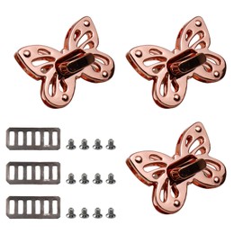 Pastlla 3 Sets Metal Butterfly Twist Purse Closure Turn Locks Clip Clasp for Wallet Briefcase DIY Purse Handbags Making, Rose Gold