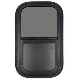 OUTPRIZE Vertical RV Window, 12" W x 18" H Tinted Sliding RV Window with Net Screen and Trim Ring, Suitable for 15/16" or 1-3/8" and Slightly Thicker Up to 1/16" Walls, DOT Approved