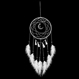 SNOMEL Moonlight White DIY Dream Catcher Kit, Dream Catcher for Women Men, Handmade Weave Dream Catcher Making Kit, Hanging Ornament Decoration with Tassel Ribbon Natural Feathers