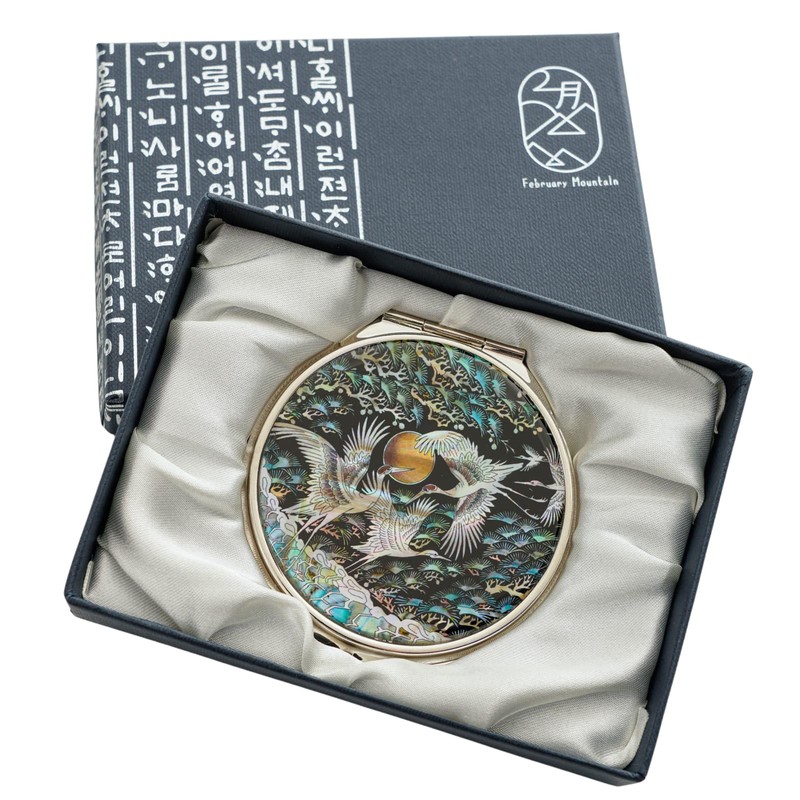 February Mountain Mother of Pearl Dual Magnification Compact Mirror –