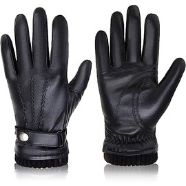BISON DENIM Men's Genuine Leather Gloves Warm Wool Lining Leather Gloves Smartphone Touch Function Autumn & Winter