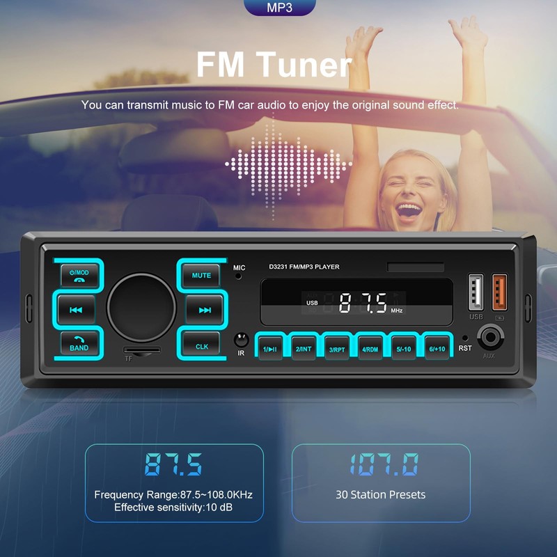 CAMECHO Single DIN Car Stereo with Bluetooth 5.1, 1 Din