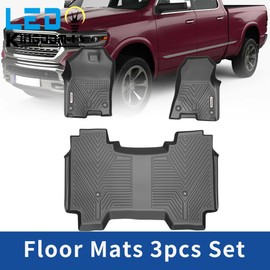 LEDKINGDOMUS Floor Mats All Weather Liner for 2019-2023 Ram 1500 Crew Cab New Body Black Kit