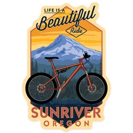 Die Cut Sticker Sunriver, Oregon, Life is a Beautiful Ride, Mountain Bike, Contour Vinyl Sticker 1 to 3 inches (Waterproof Decal for Cars, Water Bottles, Laptops, Coolers), Small
