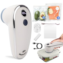 WanshengLe Compact Vacuum Sealer with Glass Vacuum Container + 5 Reusable Vacuum Bags, Handheld Vacuum Sealer Machine, Portable Food Sealer, Food Storage