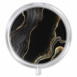 Aiawoxc Pill Case, Cute Travel Pill Box for Purse, Moisture ​Proof Small Pill Holder, Portable Pocket Pill Organizer Dispenser ​to Hold Vitamins, Cod Liver Oil and Supplements(Luxury Black Marble)
