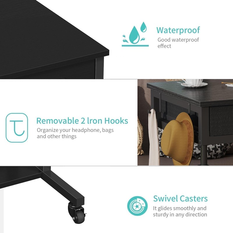 Small Portable Rolling Standing Desk - 32 Inch Adjustable Mobile
