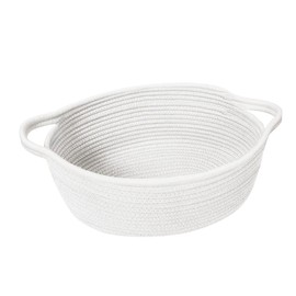 HONCESTA Small Woven Gift Basket, Baskets for Gifts Empty, Cotton Rope Cat Dog Toy Bin Box, Nursery Baby Basket, Wicker Basket with Handles, Cute Storage Basket for Home Decor, White, 12"x 8"x 5"