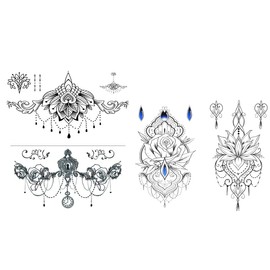 Fiora4 Ass Antlers Tattoos Arm Tattoos Lotus Flowers Temporary Tattoos Fake Tattoos 4 Sheets Set