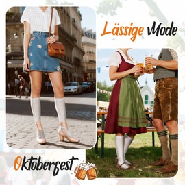 SIWOKJJO Damen Trachten Kniestrümpfe Dirndlstrümpfe Trachtenstrümpfe Häkellook, Handgekettelte Spitze, Hochzeit Trachtenfest Oktoberfest Volksfest Tracht
