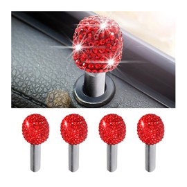 BELOMI 4PCS Bling Car Inner Door Lock Covers, Crystal Rhinestones Auto Pull Rod Bolt Decoration Stickers, Sparkly Door Bolt Cap Universal for Vehicles（Red）