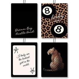 Trendy Coquette Black Bow Leopard Print Car Air Freshener 4 Pcs - Retro Black 8 Ball Coquette Bow Ace Air Freshener Hanging Decor for Cars Closet Drawer Books, Girly Car Accessories Decor for Women