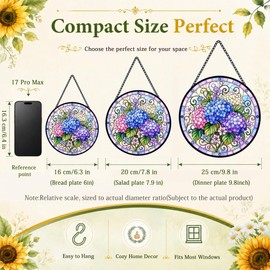 Hydrangea Suncatcher Stained Glass Window Hanging Hydrangea Gifts for Women Christmas Purple Hydrangea Flower Decor Sun Catcher Garden Home 6.3 in