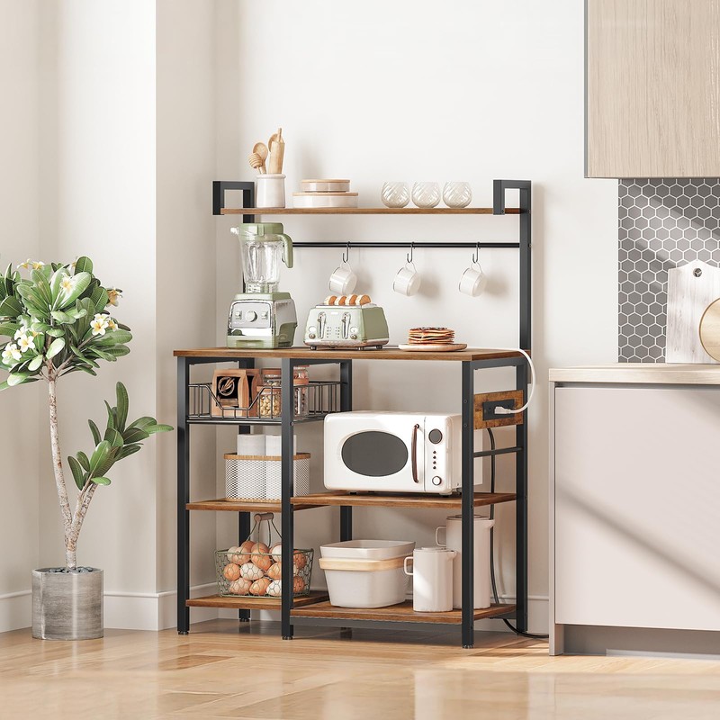HOOBRO Bakers Rack with Power Outlet, 35.4 Inches Coffee Bar