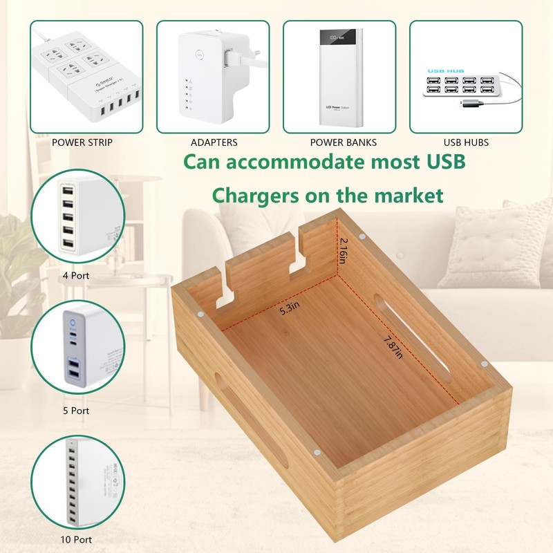 Bamboo Charging Station for Multiple Devices, Desktop Organizer Docking Station,