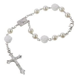 BYOBYO 2Pcs Car Rosary Mirror Rearview, Rose Beads Cross Hanging Accessories Mirror Interior Decors Car Accessories Parts for Car, Automotive, Vehicle(White)