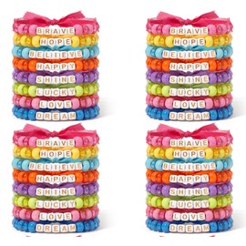 Ecally 24 Pcs Friendship Ribbon Bracelets for Women Gift Boho Surfer Inspirational Motivational Letter Beads Bracelets for Friends Women Party Favors