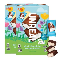 UNREAL Dark Chocolate Easter Coconut Bars | 3g Sugar, Certified Vegan, Gluten Free, Fair Trade, Non-GMO | No Sugar Alcohols or Soy | 10.6 Oz, 2 Boxes