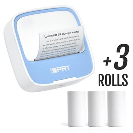 Mini Printer with 1 Roll of Stickers – Portable Bluetooth Inkless Thermal Printer for Study Notes, Pictures, DIY, and Labels:_White-Blue Printer + 3 Rolls