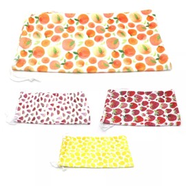 SA106 Premium Drawstring Closure Fruit Print Microfiber Eyewear Pouch ([4-Pack] All 4 Colors, total 12pcs)