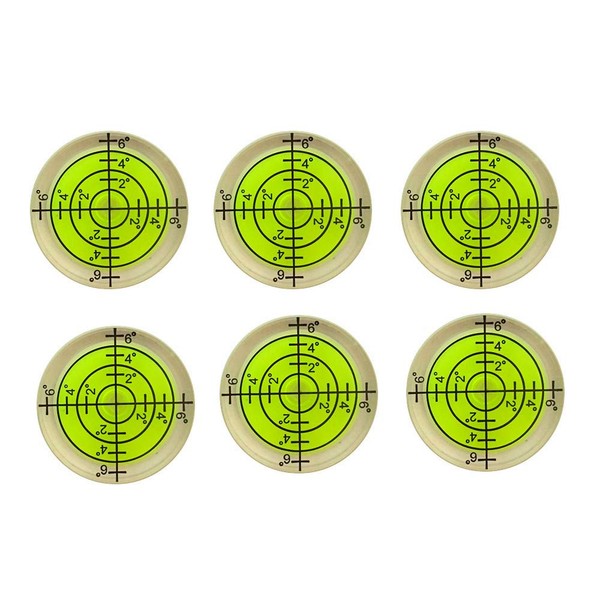 6x Bubble Spirit Level, 32x7mm Circular Bullseye Level Inclinometers for Tripod, Phonograph, Turntable - Fluorescent Yellow
