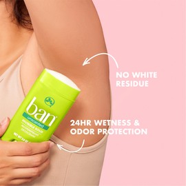 Ban Invisible Solid Antiperspirant Deodorant for Women and Men, 24-Hour Underarm Odor & Sweat Protection, Unscented, 2.6 Oz, Pack of 4