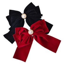 Velvet Hair Bows for Women, 2PCS Velvet Bow Clip 6.3 Inch Soft Velvet Ribbon Bows for Hair, French Velvet Bow Hair Clip for Girls Velvet Hair Bows for Women Bow Hair Ties Velvet Bows