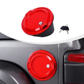 JWWY Fuel Tank Cap with Lock Lockable Key-Lock Fuel Tank Cover Locking Gas Cap Fit for 2018-2025 Jeep Wrangler JL JLU Exterior Accessories 2/4 Door Red Aluminum Alloy