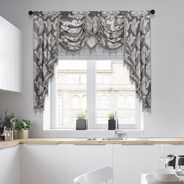 NAPEARL Grey Valances for Windows, Jacquard Curtains for Living Room, Damask Waterfall Curtains, Valance and Garlands for Bedroom, Kitchen (1 Panel, 61 Inch Wide)